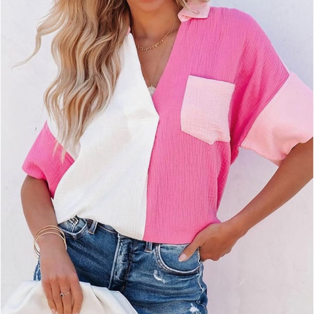VICI Colorblock Pink and White Top